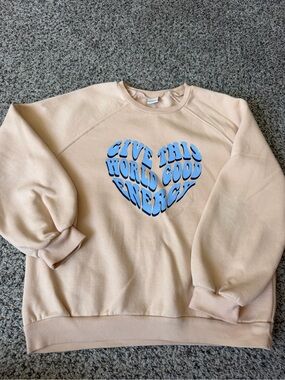 LC Waikiki Beige Fleece Crewneck Pullover Raglan Long Sleeve Heart  10-11 Y kids